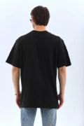 Unisex Oversize Taşlı Bisiklet Yaka T-Shirt - Siyah resmi