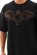 Unisex Oversize Taşlı Bisiklet Yaka T-Shirt - Siyah resmi