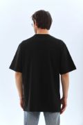 Unisex Oversize Taşlı Bisiklet Yaka T-Shirt - Siyah resmi