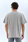 Unisex Oversize Taşlı Bisiklet Yaka T-Shirt - Gri resmi