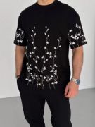 Unisex Nakış İşlemeli T-Shirt - Siyah resmi