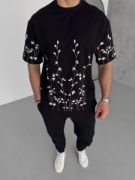 Unisex Nakış İşlemeli T-Shirt - Siyah resmi
