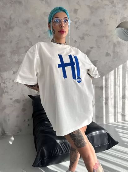 Unisex Nakış İşlemeli T-Shirt - Beyaz resmi