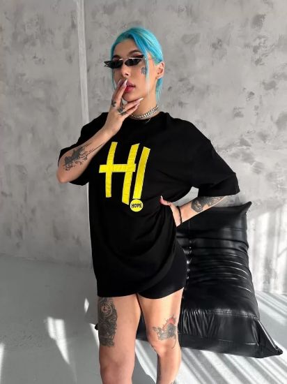Unisex Nakış İşlemeli T-Shirt - Siyah resmi