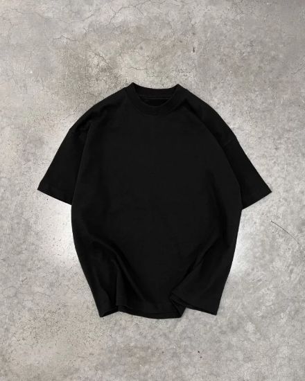 Unisex Basic Bisiklet Yaka Oversize T-Shirt - Siyah resmi