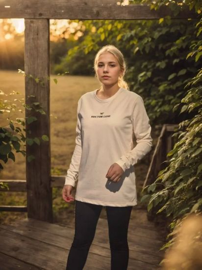 Unisex Bisiklet Yaka Uzun Kollu T-Shirt - Beyaz resmi
