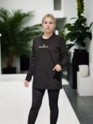 Unisex Bisiklet Yaka Uzun Kollu T-Shirt - Siyah resmi