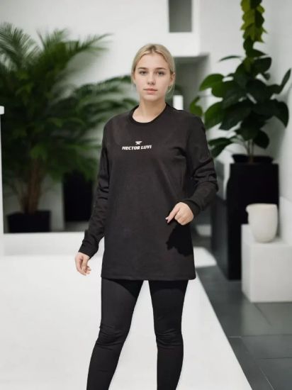 Unisex Bisiklet Yaka Uzun Kollu T-Shirt - Siyah resmi