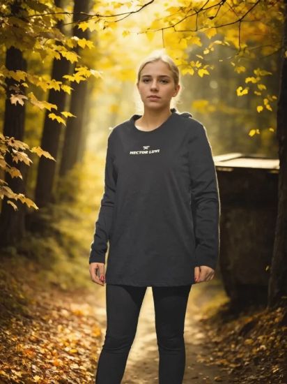Unisex Bisiklet Yaka Uzun Kollu T-Shirt - Siyah resmi