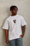 Unisex Oversize Baskılı Bisiklet Yaka T-Shirt - Beyaz resmi