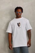 Unisex Oversize Baskılı Bisiklet Yaka T-Shirt - Beyaz resmi