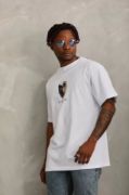 Unisex Oversize Baskılı Bisiklet Yaka T-Shirt - Beyaz resmi