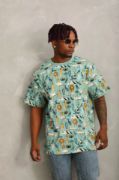 Unisex Oversize Baskılı Bisiklet Yaka T-Shirt - Mint Yeşili resmi