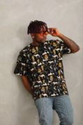 Unisex Oversize Baskılı Bisiklet Yaka T-Shirt - Siyah resmi