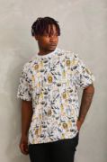 Unisex Oversize Baskılı Bisiklet Yaka T-Shirt - Beyaz resmi