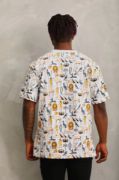 Unisex Oversize Baskılı Bisiklet Yaka T-Shirt - Beyaz resmi