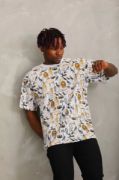 Unisex Oversize Baskılı Bisiklet Yaka T-Shirt - Beyaz resmi