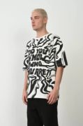 Unisex Baskılı Bisiklet Yaka Oversize T-Shirt - Beyaz resmi