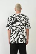 Unisex Baskılı Bisiklet Yaka Oversize T-Shirt - Beyaz resmi