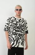 Unisex Baskılı Bisiklet Yaka Oversize T-Shirt - Beyaz resmi