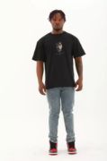 Unisex Oversize Baskılı Bisiklet Yaka T-Shirt - Siyah resmi