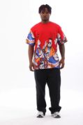 Unisex Oversize Baskılı Bisiklet Yaka T-Shirt - Kırmızı resmi