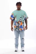 Unisex Oversize Baskılı Bisiklet Yaka T-Shirt - Mint Yeşili resmi