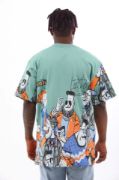 Unisex Oversize Baskılı Bisiklet Yaka T-Shirt - Mint Yeşili resmi
