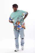 Unisex Oversize Baskılı Bisiklet Yaka T-Shirt - Mint Yeşili resmi