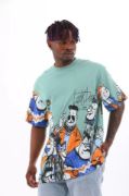 Unisex Oversize Baskılı Bisiklet Yaka T-Shirt - Mint Yeşili resmi
