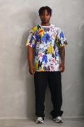 Unisex Oversize Baskılı Bisiklet Yaka T-Shirt - Beyaz resmi