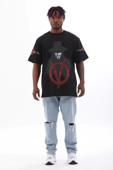 Unisex Oversize Baskılı Bisiklet Yaka T-Shirt - Siyah resmi