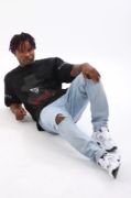 Unisex Oversize Baskılı Bisiklet Yaka T-Shirt - Siyah resmi