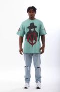 Unisex Oversize Baskılı Bisiklet Yaka T-Shirt - Mint Yeşili resmi