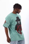 Unisex Oversize Baskılı Bisiklet Yaka T-Shirt - Mint Yeşili resmi