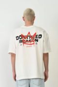 Unisex Baskılı Bisiklet Yaka Oversize T-Shirt - Beyaz resmi