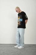 Unisex Baskılı Bisiklet Yaka Oversize T-Shirt - Siyah resmi