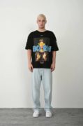 Unisex Baskılı Bisiklet Yaka Oversize T-Shirt - Siyah resmi