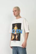 Unisex Baskılı Bisiklet Yaka Oversize T-Shirt - Beyaz resmi