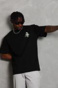 Unisex Oversize Baskılı Bisiklet Yaka T-Shirt - Siyah resmi