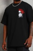 Unisex Oversize Baskılı Bisiklet Yaka T-Shirt - Siyah resmi
