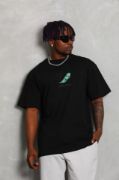 Unisex Oversize Baskılı Bisiklet Yaka T-Shirt - Siyah resmi