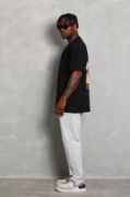 Unisex Oversize Baskılı Bisiklet Yaka T-Shirt - Siyah resmi