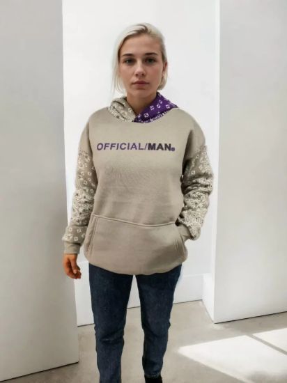 Baskılı Kapüşonlu Sweatshirt - Gri resmi