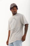 Unisex Oversize Taşlı Bisiklet Yaka T-Shirt - Gri resmi