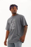 Unisex Oversize Taşlı Bisiklet Yaka T-Shirt - Füme resmi