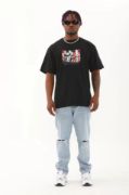 Unisex Oversize Baskılı Bisiklet Yaka T-Shirt - Siyah resmi