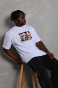 Unisex Oversize Baskılı Bisiklet Yaka T-Shirt - Beyaz resmi
