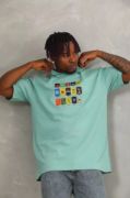Unisex Oversize Baskılı Bisiklet Yaka T-Shirt - Mint Yeşili resmi