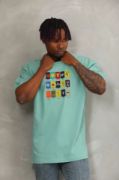 Unisex Oversize Baskılı Bisiklet Yaka T-Shirt - Mint Yeşili resmi